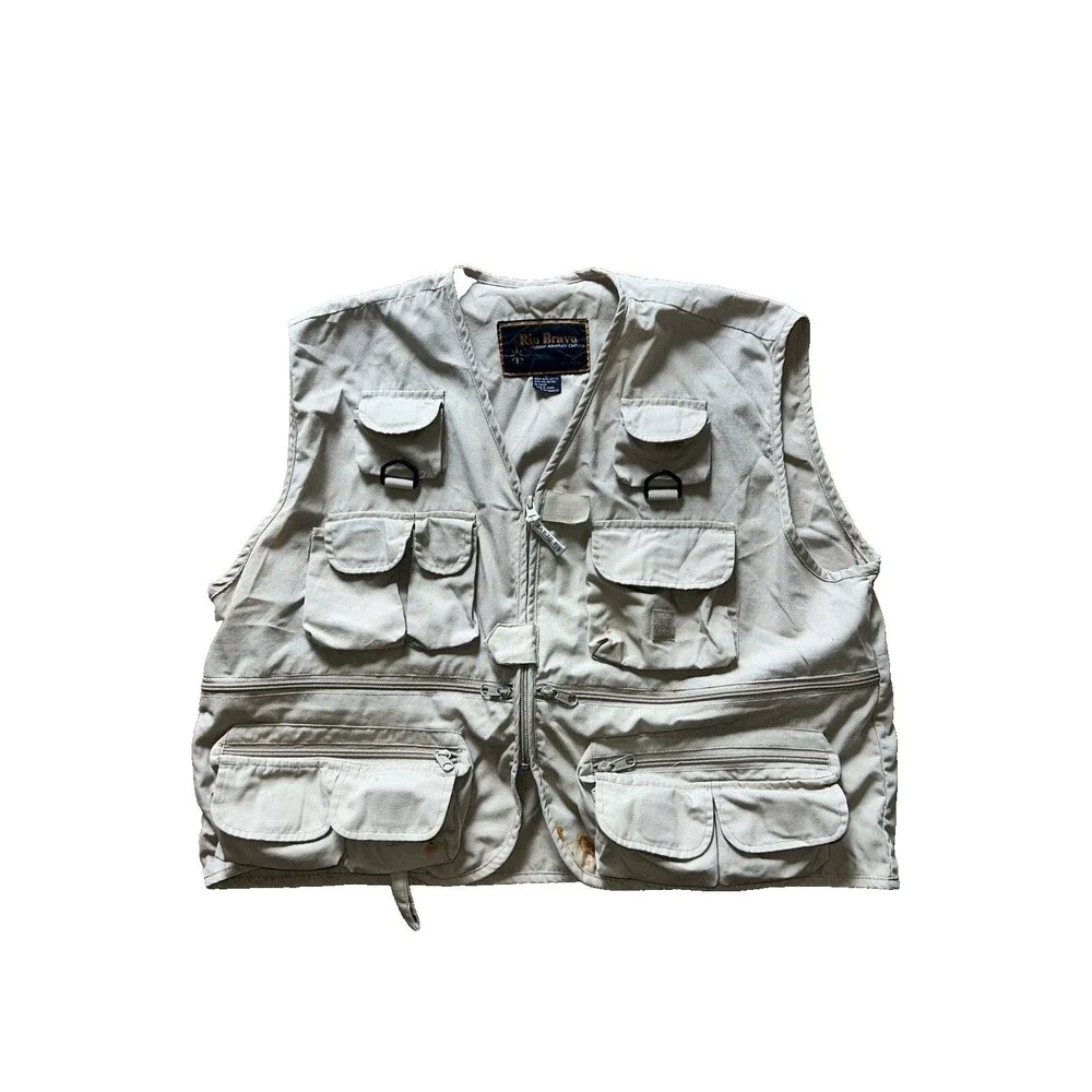 Men's Rio Bravo Vest Utility Fly Fishing Vest Khaki Outdoor Zipper Size L